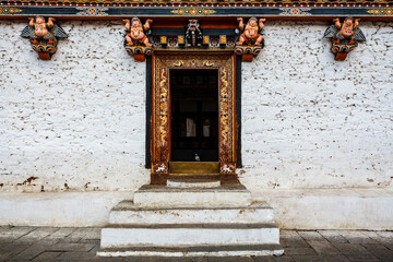 Entrance of Trashi Chhoe Dzong monastery in Thimphu, Bhutan, Asia
