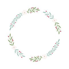 Christmas wreath decoration. Flat modern minimalist illustrations. Vector isolated on white.