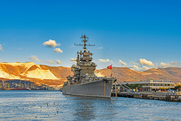 The seaport of Novorossiysk and the cruiser Museum Mikhail Kutuzov