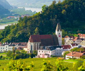Historic village Spitz located in wine-growing area, UNESCO World Heritage Site. Lower Austria
