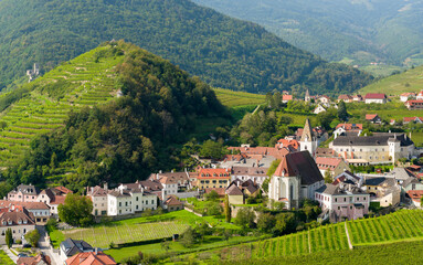 Historic village Spitz located in wine-growing area, UNESCO World Heritage Site. Lower Austria