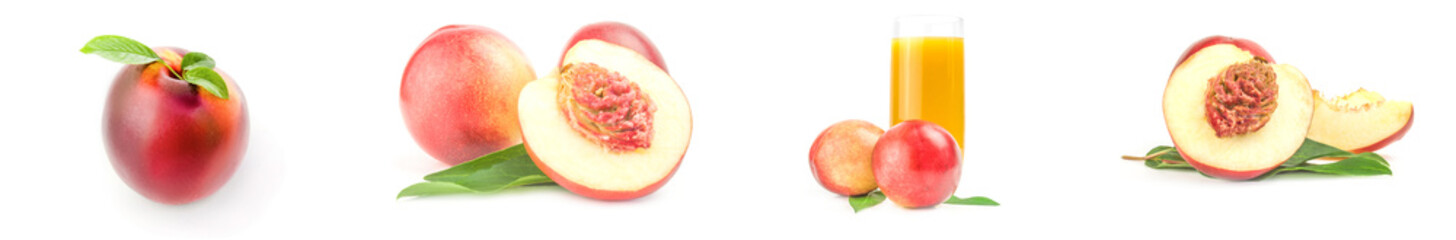 Set of ripe peaches isolated on a white background cutout
