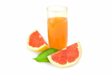 Fototapeta na wymiar Full glass of grapefruit juice and two wedges isolated on white background