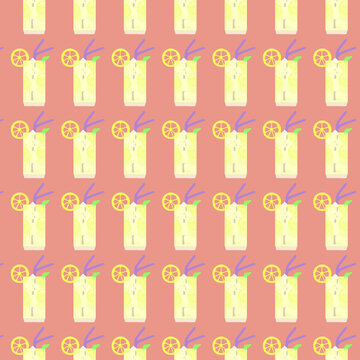 Seamless pattern with lemonade. Summer colorful pattern design for fabric, textile, scrapbooking, wallpaper, wrapping paper and other surface pattern design.