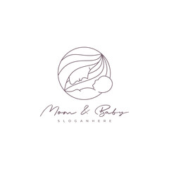 mother and baby logo design with line style