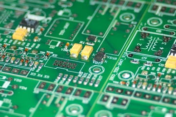 Electronic integrated circuitry macro detail. Technology background. Horizontal