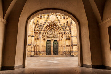 Fototapeta na wymiar Prague, Czech Republic. West door, St. Vitus's Cathedral, Prague Castle