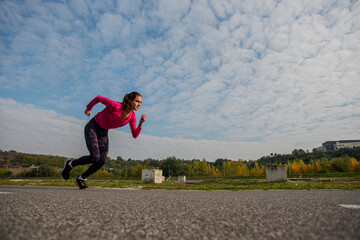 Running on the track in the morning