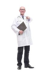 in full growth. senior doctor with clipboard.