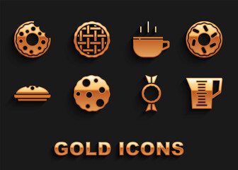 Set Cookie or biscuit, Donut, Measuring cup, Candy, Homemade pie, Coffee, and icon. Vector