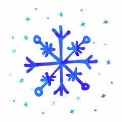 Vector abstract imagen with painted blue textured snowflake. Concept winter, snowfall, Christmas, new Year. You can use element in web design, banners, etc. Texture of snowflake is starry sky, galaxy.