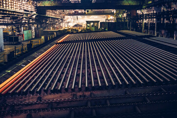 Close-up view of steel pipes in Iron and Steel Mill located in Taganrog