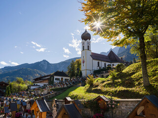 Church St. Johannes der Taufer (John the Baptist). Village Grainau near Garmisch-Partenkirchen and...