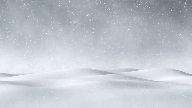Beautiful snow bumbs with looping realistic falling  snowflakes. Winter season copy space animation background.