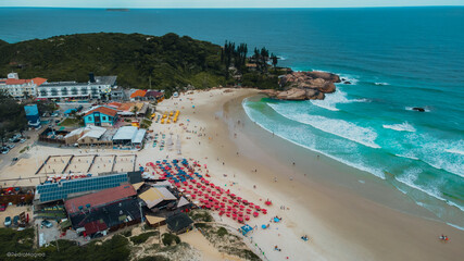 Praia da Joaquina Florianópolis Brasil Ilha Cenário Tropical América do Sul Árvores Areia Verde Azul