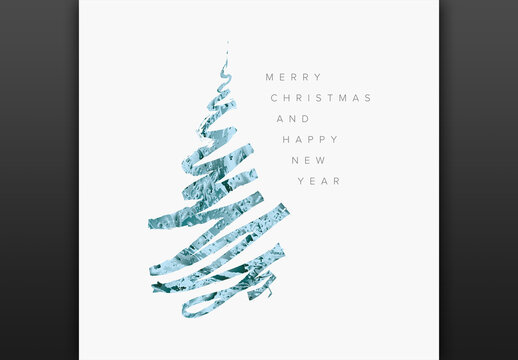 Minimalist Modern Christmas Card with Tree Made by Blue Metallic Brush