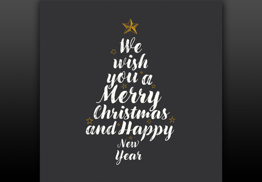 Dark Christmas Tree Card Made from Merry Christmas Wish Text