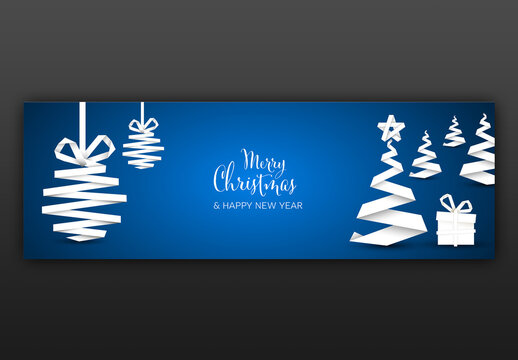 Christmas Banner Social Media Header Layout with Blue Background
