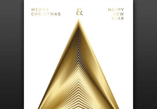Modern Trendy Geometry Christmas Card with Golden Triangle Christmas Tree