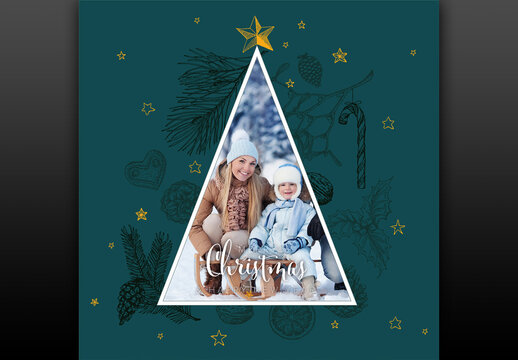 Christmas Family Card Layout with Triangle Photo Placeholder
