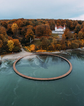 Aerial view of the famous Infinite Bridge in Aarhus, Denmark