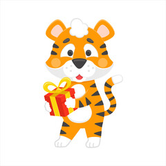 Tiger with gift box new year symbol vector character