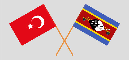 Crossed flags of Turkey and Eswatini. Official colors. Correct proportion