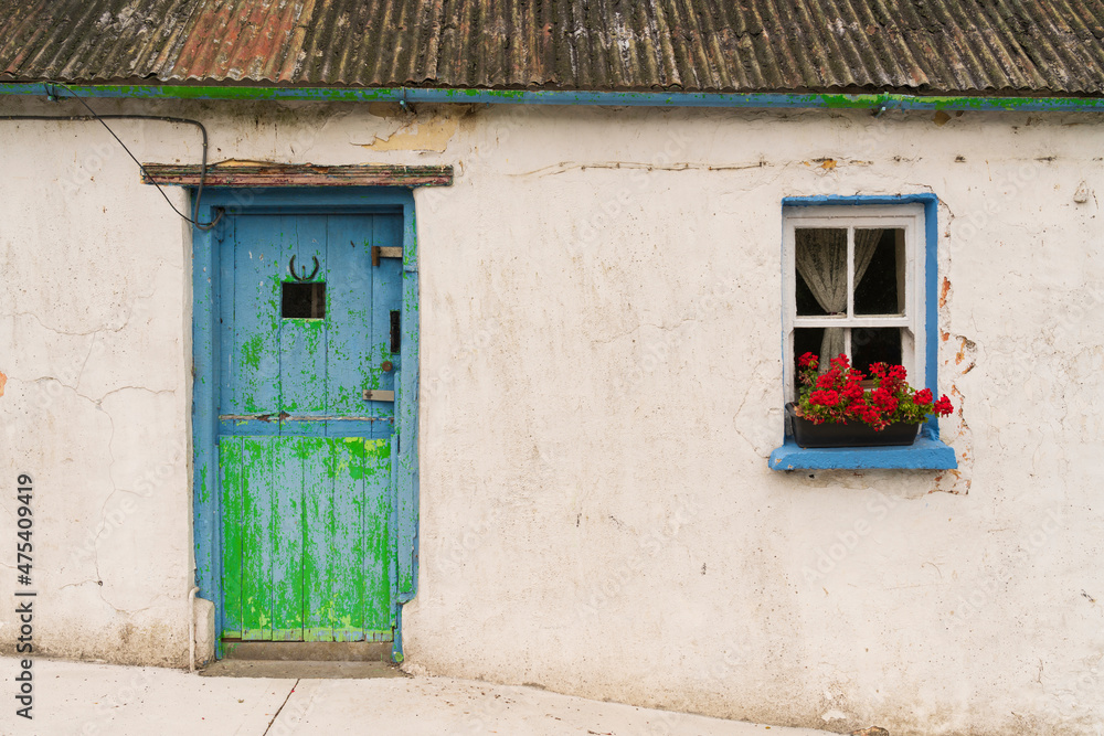 Sticker Europe, Ireland, Cashel. Door and window of old house.