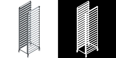 3D rendering illustration of a canteen tray trolley
