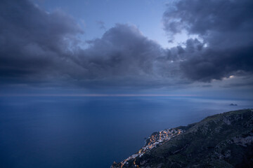 Europe, Italy. Storm clouds on Amalfi Coast at sunset.