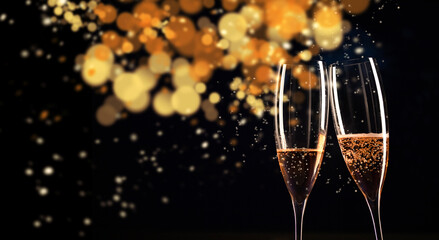 champagne glasses on bokeh background happy New Year