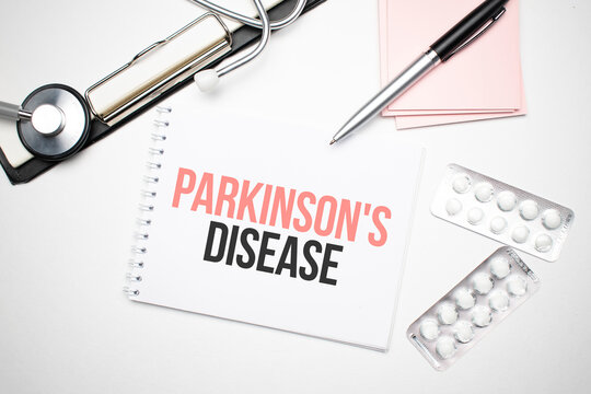 Parkinson's Disease of coronavirus. Word on paper.