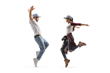 Full length shot of young dancers in casual clothes dancing