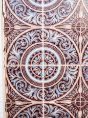 Portugal, Aveiro. Colorful azulejo tiles on the exterior wall of house.