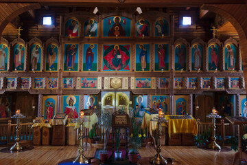 Inside the Orthodox Church, the largest wood structure in Russian Far East, Anadyr, Chukotka Autonomous Okrug, Russia