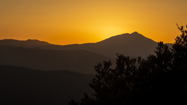 Beautiful shot of the silhouette of Monte Grande mountain in the Apennines during the sunset