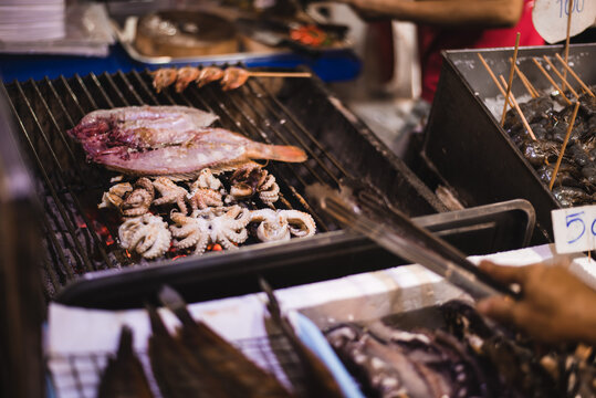 Closeup Shot Of The Food In The Thailand Phuket Street Food Market