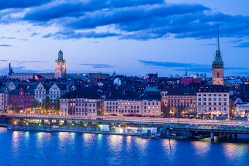 Fototapeta na wymiar Sweden, Stockholm, Gamla Stan, Old Town, high angle view, dusk