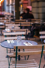 Sweden, Stockholm, Gamla Stan, Old Town, cafe tables