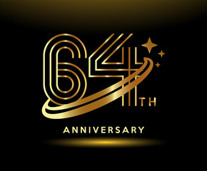 Golden 64 year anniversary celebration logo design inspiration