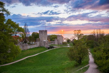 Sweden, Gotland Island, Visby, 12th century city wall, most complete medieval city wall in Europe,...