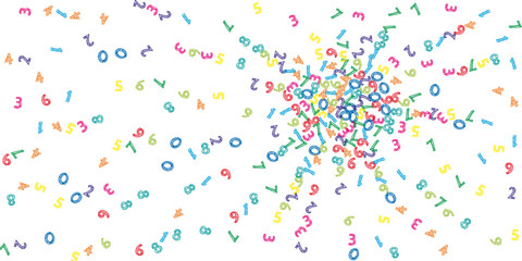 Falling colorful sketch numbers. Math study concept with flying digits. Ravishing back to school mathematics banner on white background. Falling numbers vector illustration.