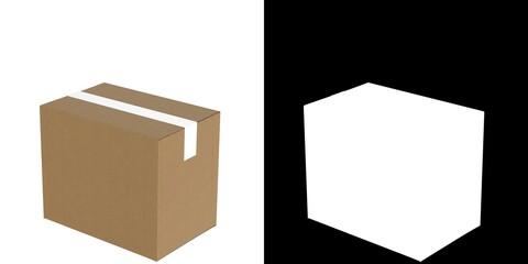 3D rendering illustration of a cardboard box closed