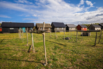 Sweden, Gotland Island, Djupvik, fishing shacks