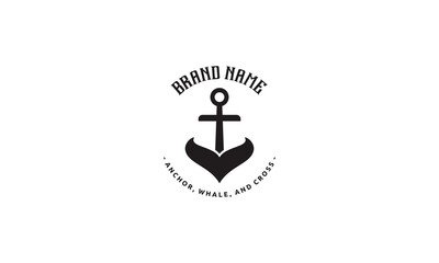 vector graphic illustration logo design for combination cross, whale tail and anchor