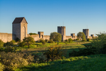 Sweden, Gotland Island, Visby, 12th century city wall, most complete medieval city wall in Europe,...