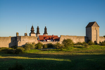 Fototapeta na wymiar Sweden, Gotland Island, Visby, 12th century city wall, most complete medieval city wall in Europe, Osterport Tower