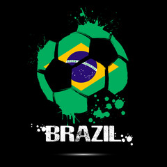 Abstract soccer ball with Brazilian national flag colors. Flag of Brazil in the form of a soccer ball made on an isolated background. Football championship banner. Vector illustration