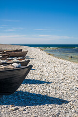 Sweden, Faro Island, Kursviken, coastal farmers fishing boats