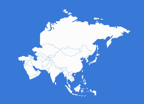 Asia map, separate states, blue background, blank